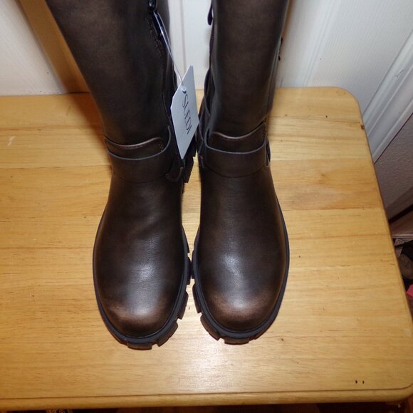 Suedi Women's Knee High Riding Boots /Side Zipper Chunky Platform Motorcycle 10 - Picture 7 of 9